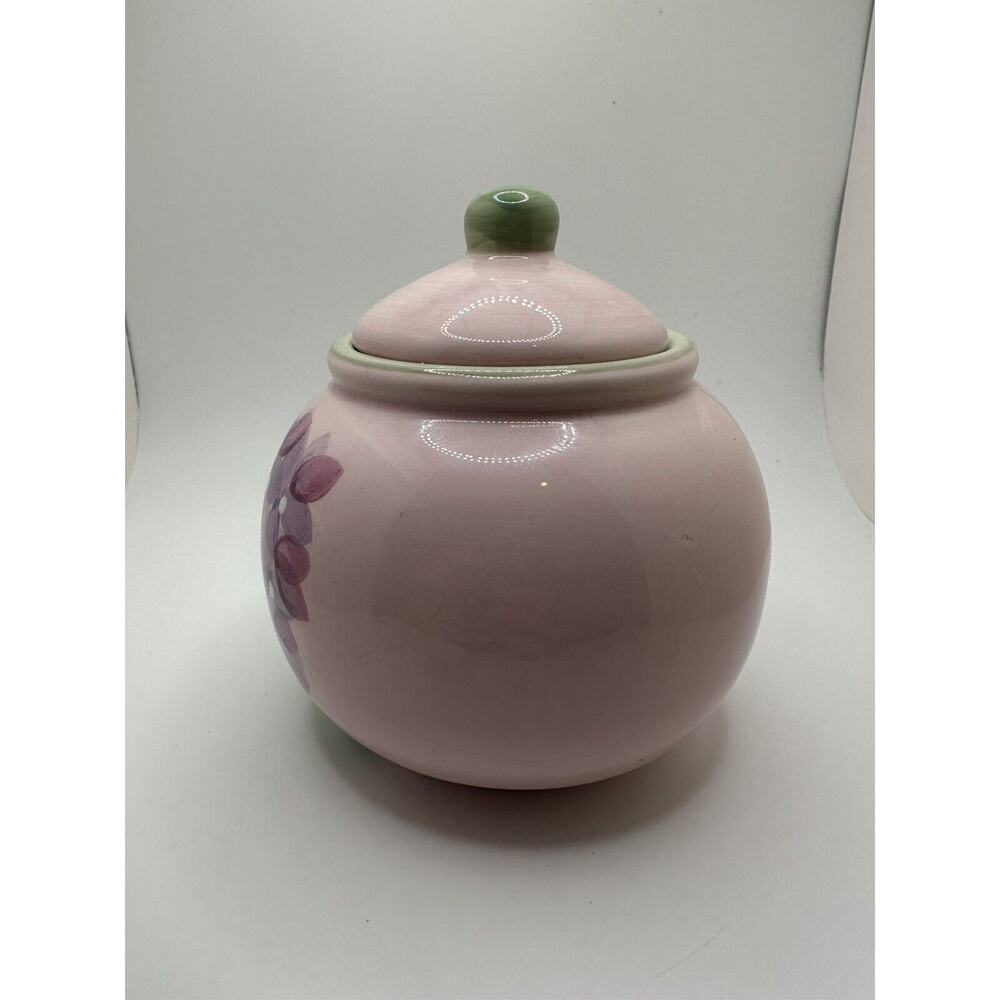 Nantucket Home Pink Hydrangea Pattern Glass Sugar Bowl With Lid Storage Jar - Picture 5 of 9